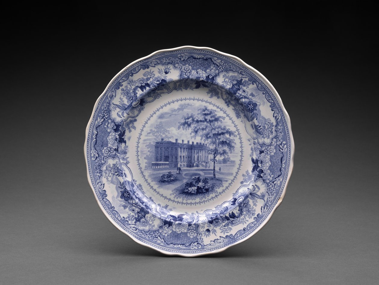 Tallrik, ca 1831-46 (blyglaserat lergods med transfertryck) av Enoch Wood and Sons