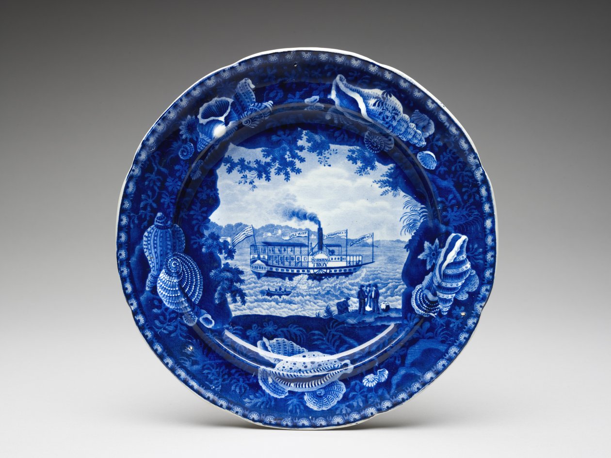 Tallrik, c. 1825-1846 (blyglaserat lergods med transfertryck) av Enoch Wood and Sons