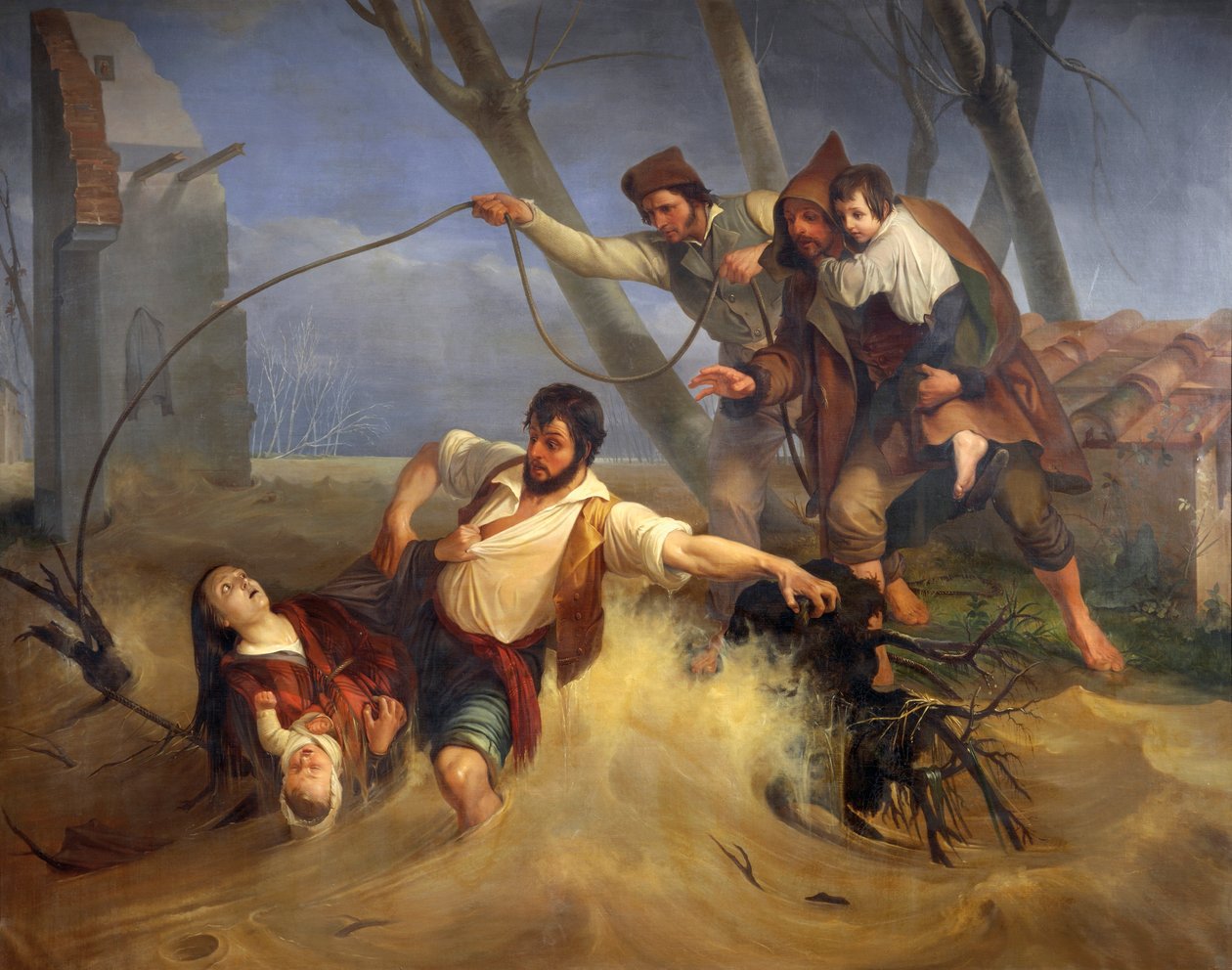 Familj räddades från översvämningen av Serchio 1843 av Enrico Pollastrini