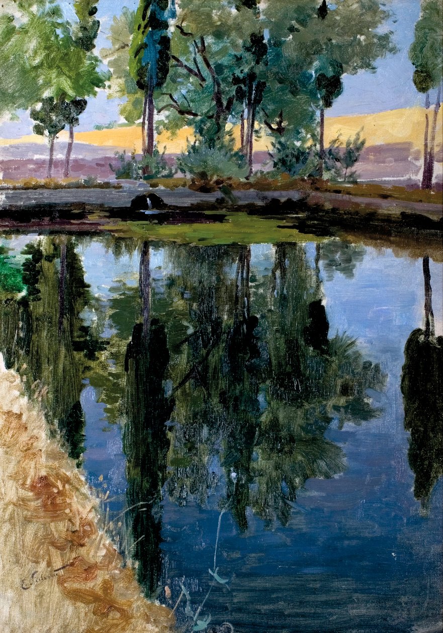  Dobles chopos en el rioPoplar reflections on the river av Enrique Simonet