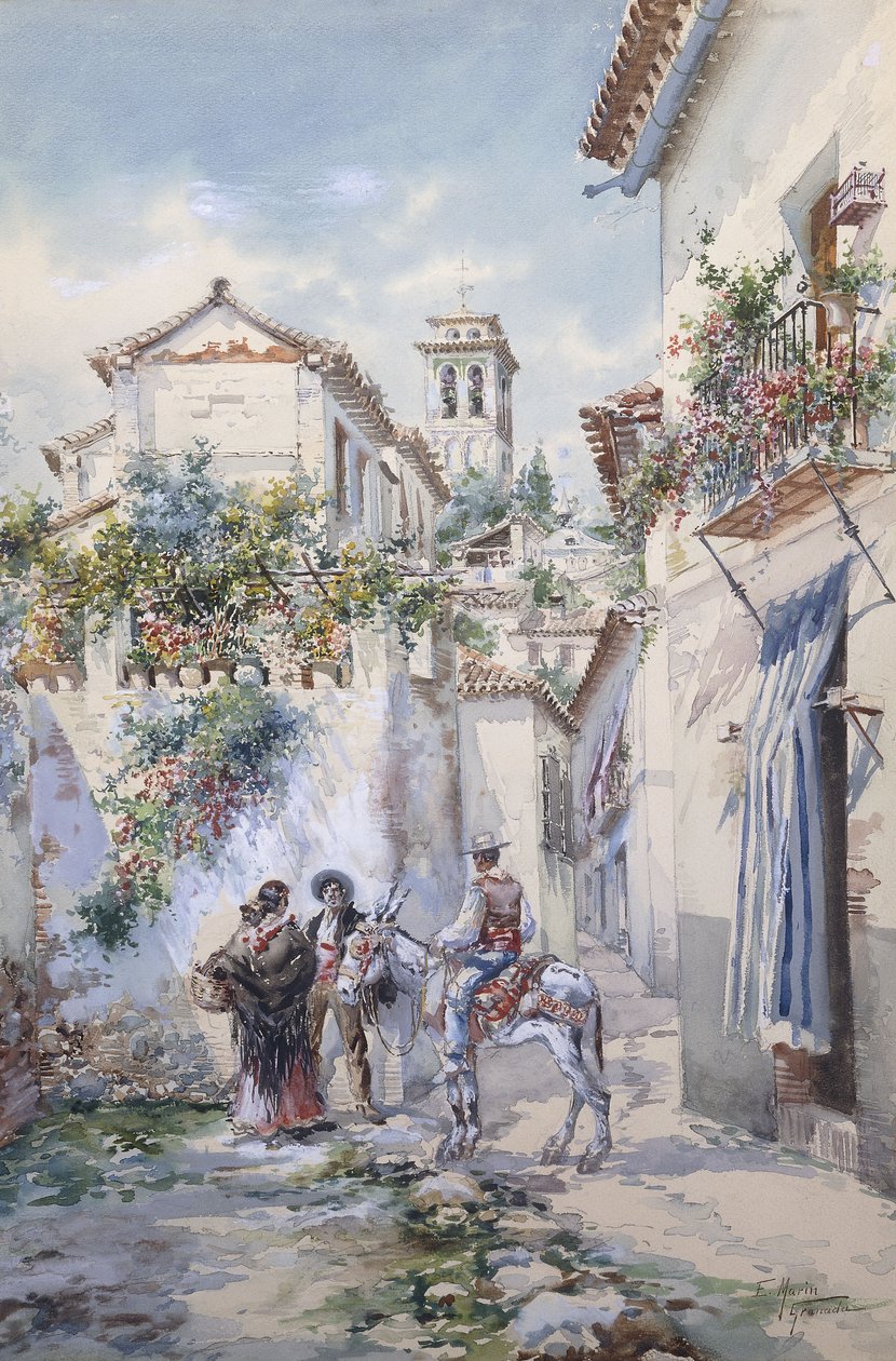 Courtyards, Granada (penna och akvarell på papper) av Enrique Marin Higuero
