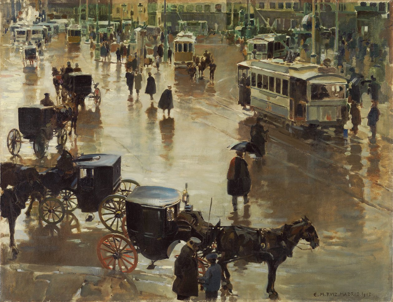 Puerta del Sol, Madrid - Martinez Cubells, Enrique (1874-1947) - 1902 - Olja på duk - 75x96,5 - Museo Carmen Thyssen, Malaga av Enrique Martinez Cubells y Ruiz