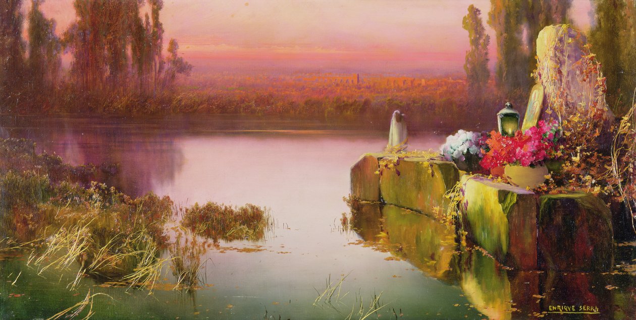 Översvämmade ruiner vid solnedgången, ca 1898 (olja på duk) av Enrique Serra