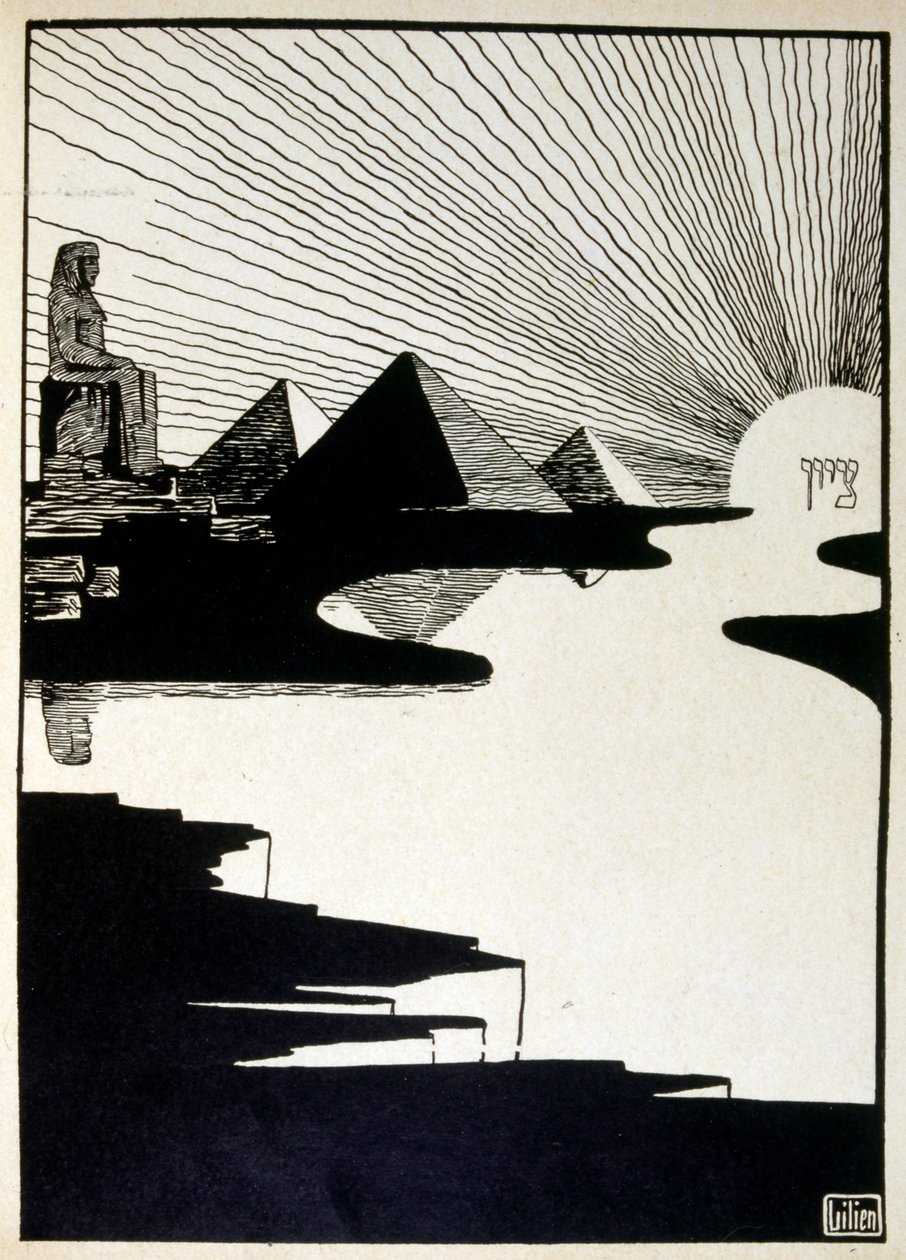 Påskfest, från boken Juda illustrerad av Ephraim Moses Lilien (1874-1925). Lilian anses vara fadern till den sionistiska ikonografin, skapad i Jugendstil (tysk art nouveau) stil. Han illustrerade 