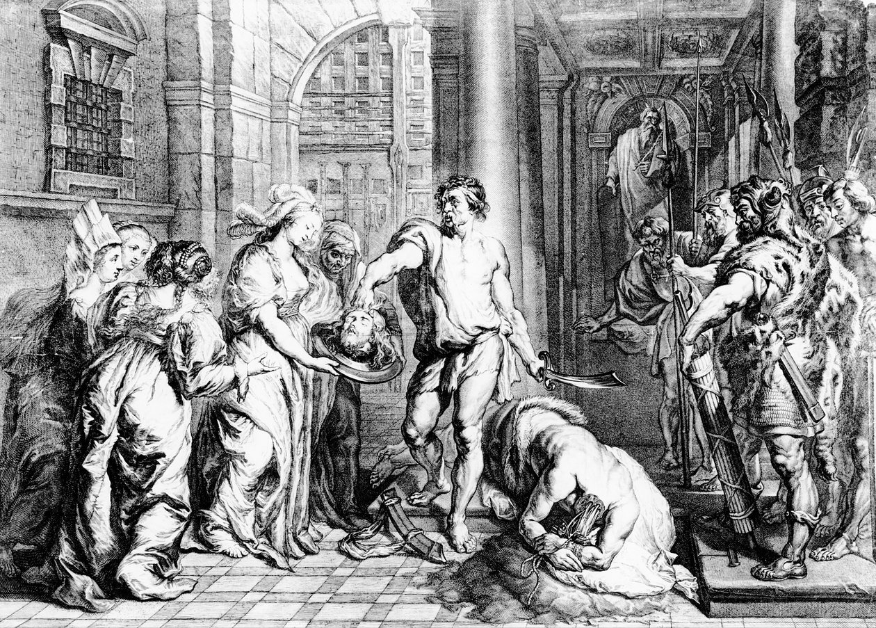 Avrättningen av Johannes Döparen, graverad av Martin I van den Enden (fl. 1630-54) av Erasmus Quellinus II