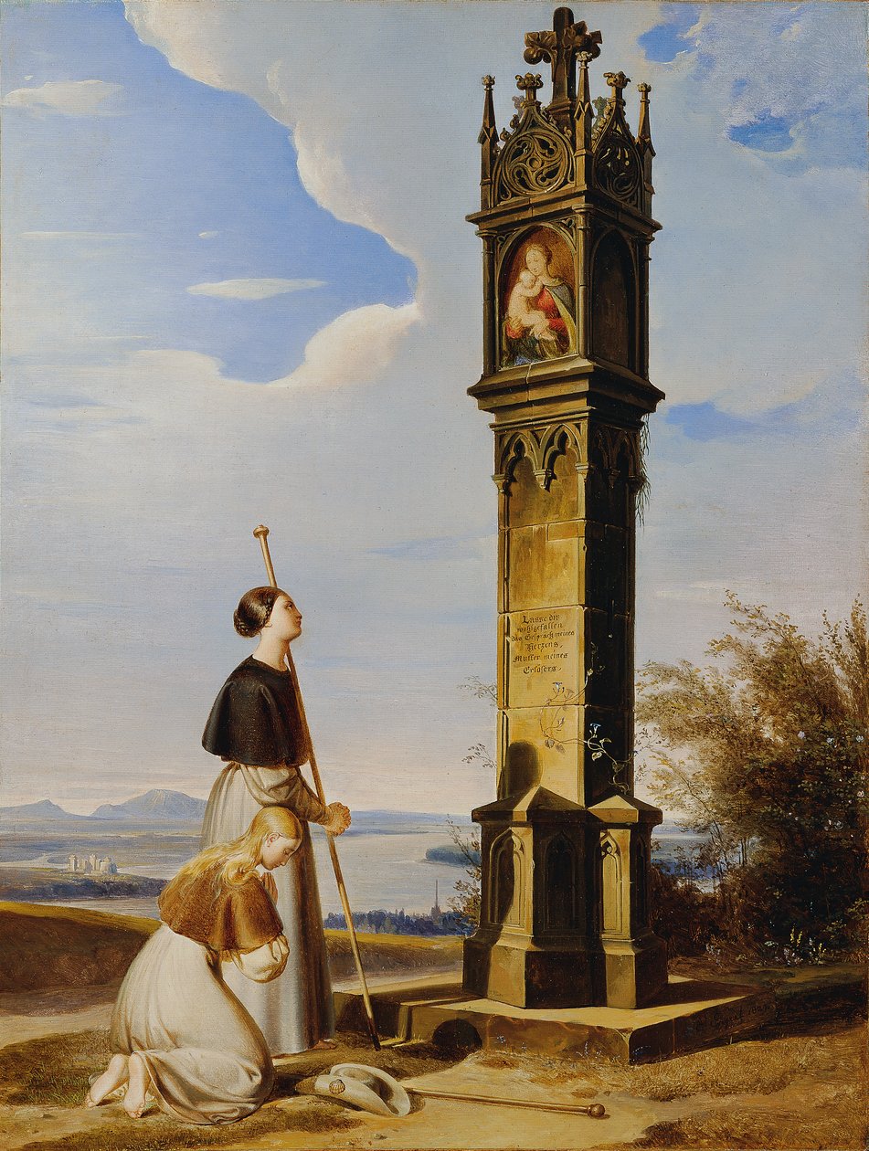Två pilgrimer framför en helgedom längs vägen ("Ave Maria") av Erasmus von Engert