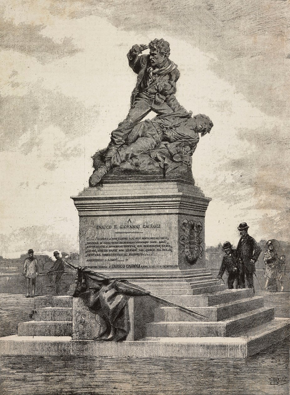 Monument över Enrico (1840-1867) och Giovanni Cairoli (1842-1869), italienska patrioter, bronsgrupp av skulptören Ercole Rosa (1846-1893), på Pinciuskullen, Rom, Italien av Ercole Rosa