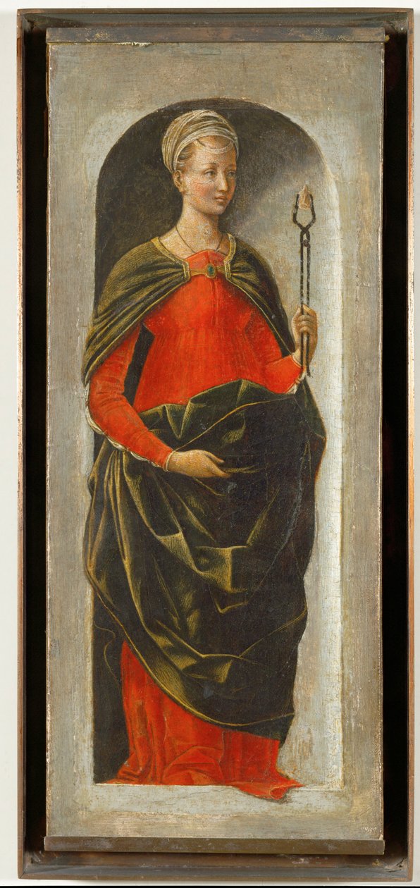 Saint Apollonia, högra pelaren på altaret Saint Vincent Ferrier målad för Bologna av Francesco Cossa, färdigställd av Ercole di Roberti ... av Ercole de Roberti