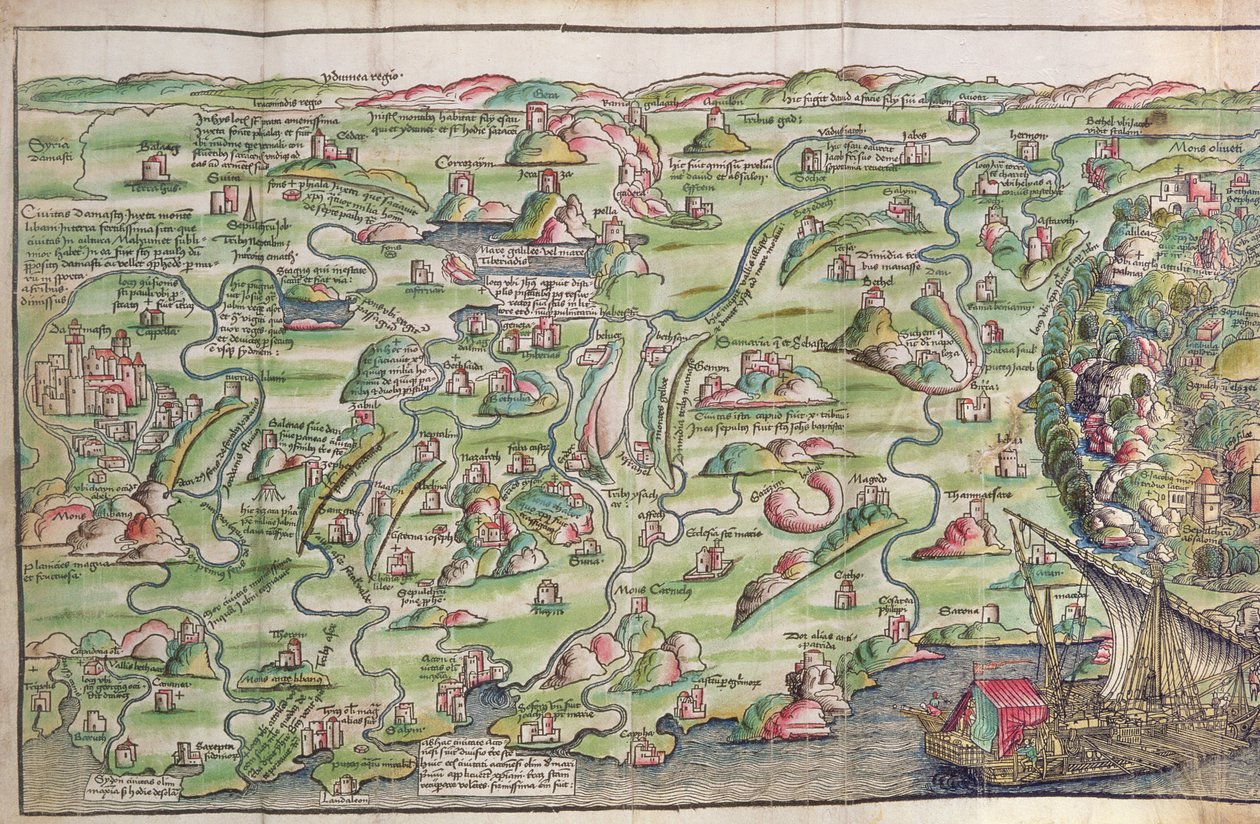 Karta över staden Jerusalem, från "Pilgrimsfärd i det heliga landet" av Bernhard von Breydenbach (1440-97) av Erhard Reuwich