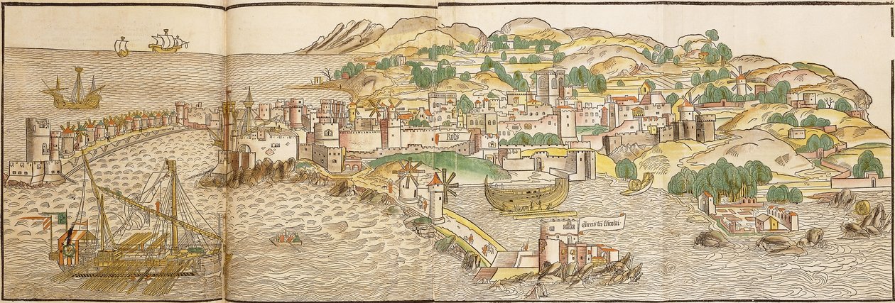 Panoramautsikt över Rhodos, 1486 av Erhard Reuwich