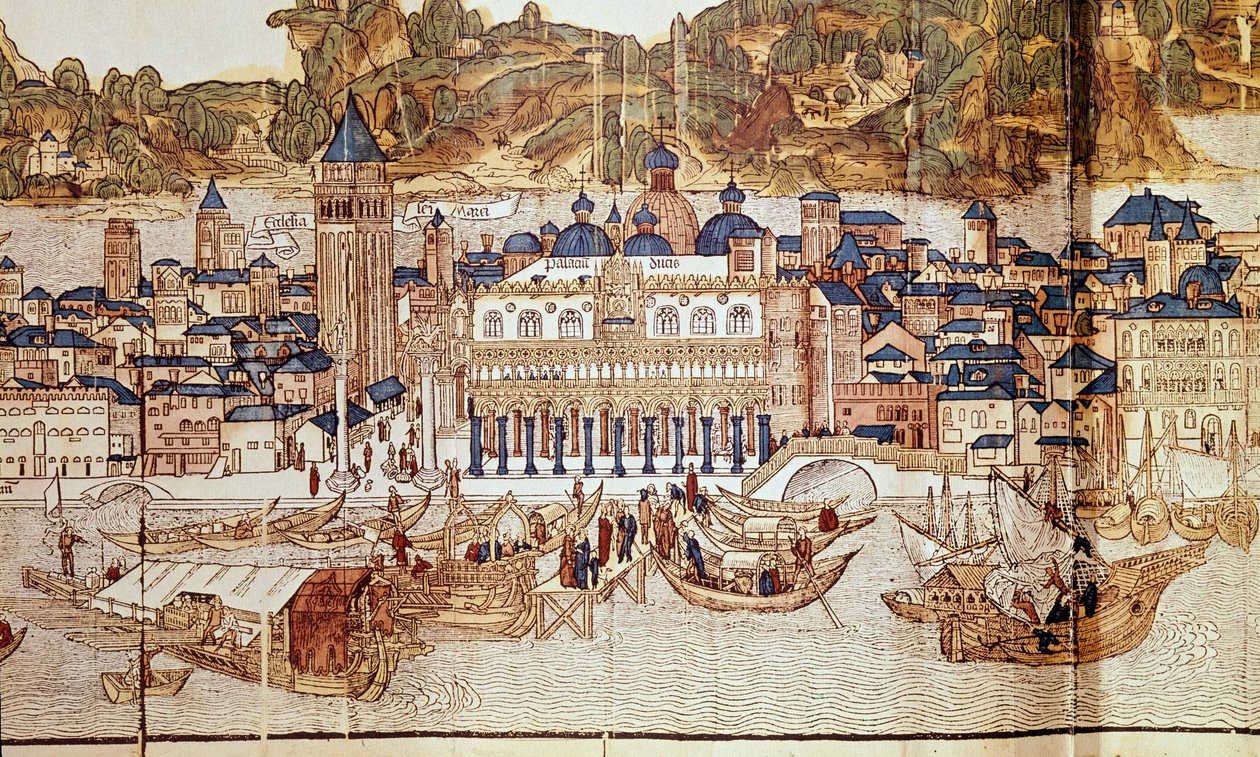 Utsikt över Venedig (Dogepalatset, Markusplatsen) (xylografi av Erhard Reuwich