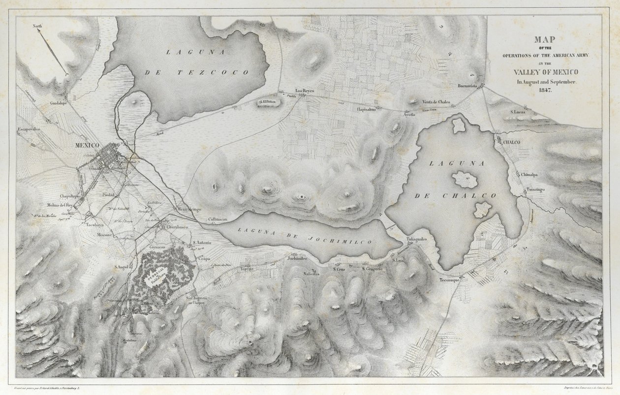 Karta över den amerikanska arméns operationer i Mexikos dal i augusti och september 1847 under det mexikansk-amerikanska kriget. av Erhard Schieble