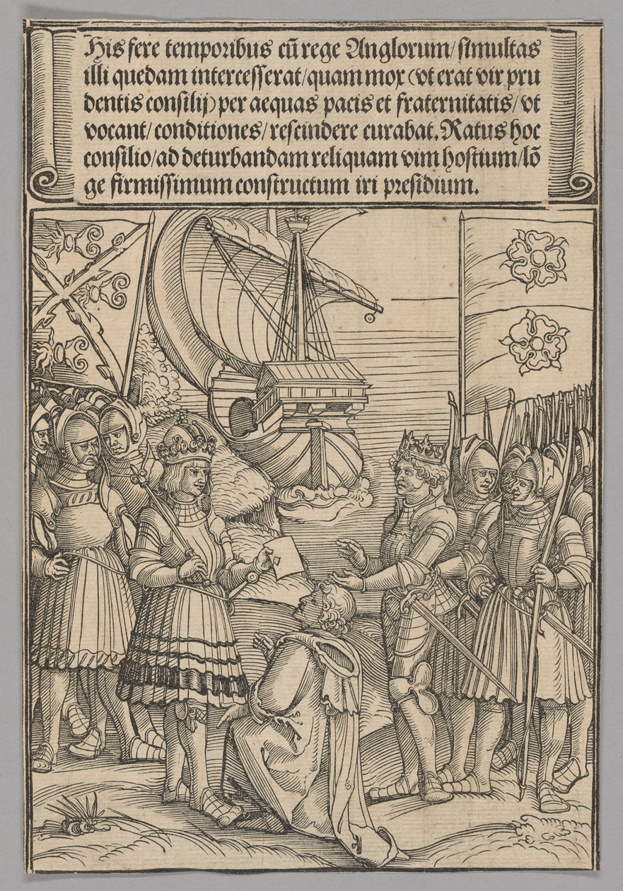 Maximilian och Henrik VII av England, skylt 11 från Historiska scener från kejsar Maximilian I:s liv från Triumfbågen av Erhard Schon
