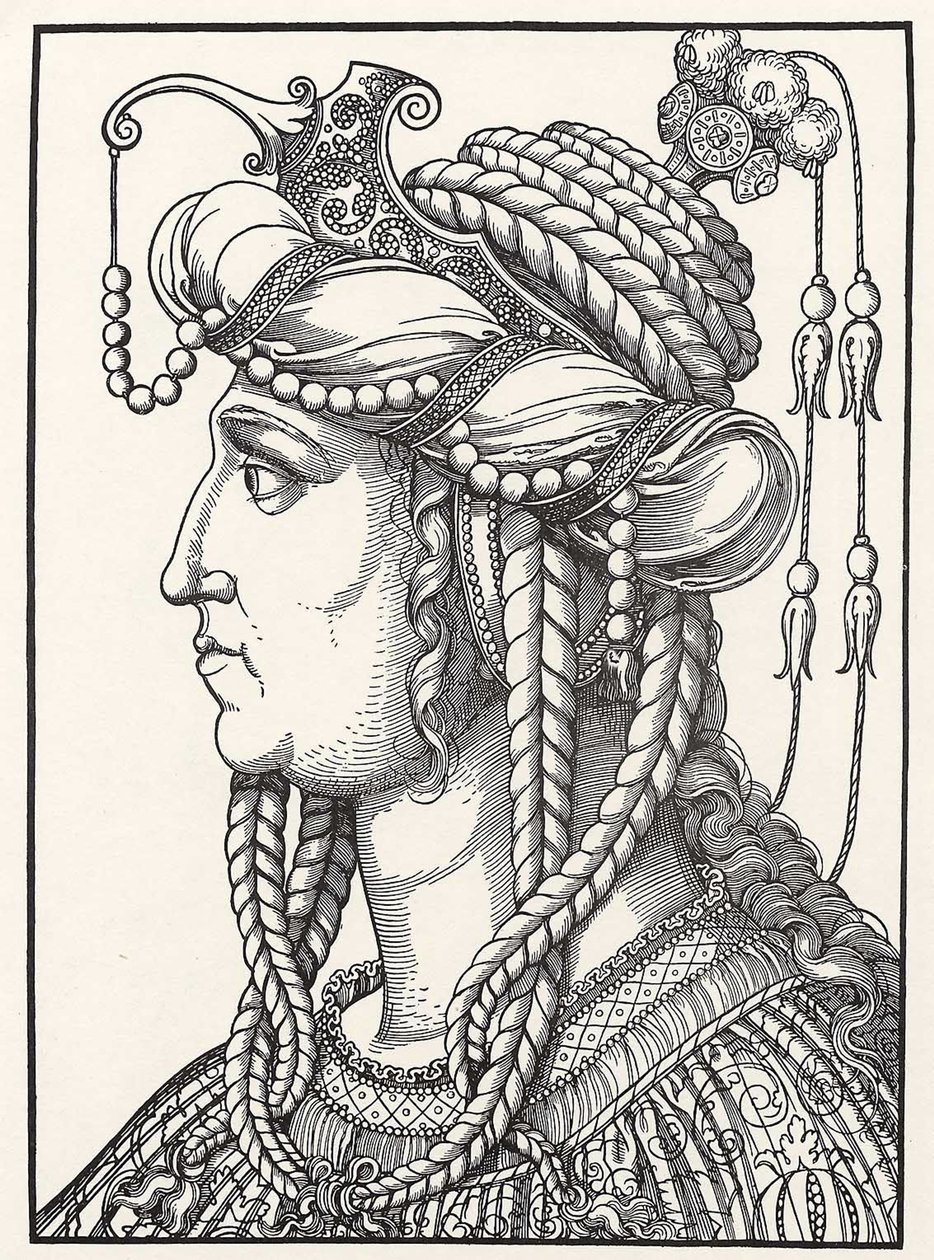 ""Porträtt av Sultan Suleiman den storslagna frun till Sultan Suleiman (Russelazie (den Ruthen)) eller Hurrem (född Anastasia Lisovska, ca 1500-1558)" Träsnitt av Erhard Schoen (1491-1592) ca 1532 Go Herzogliches Museum av Erhard Schon