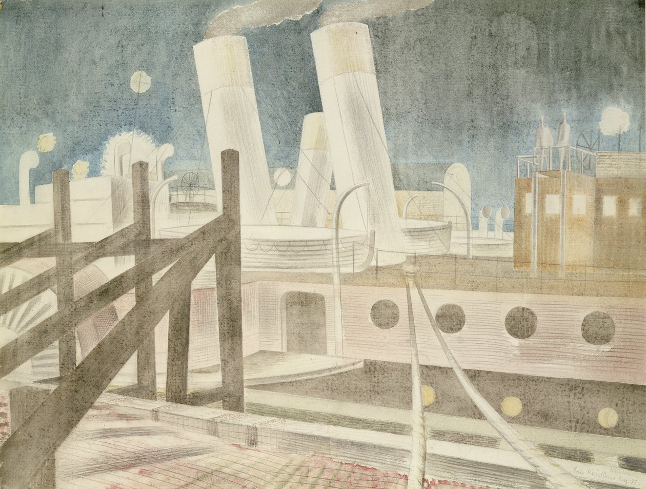 Brighton Queen at Night, 1935 (penna och wc på papper) av Eric Ravilious