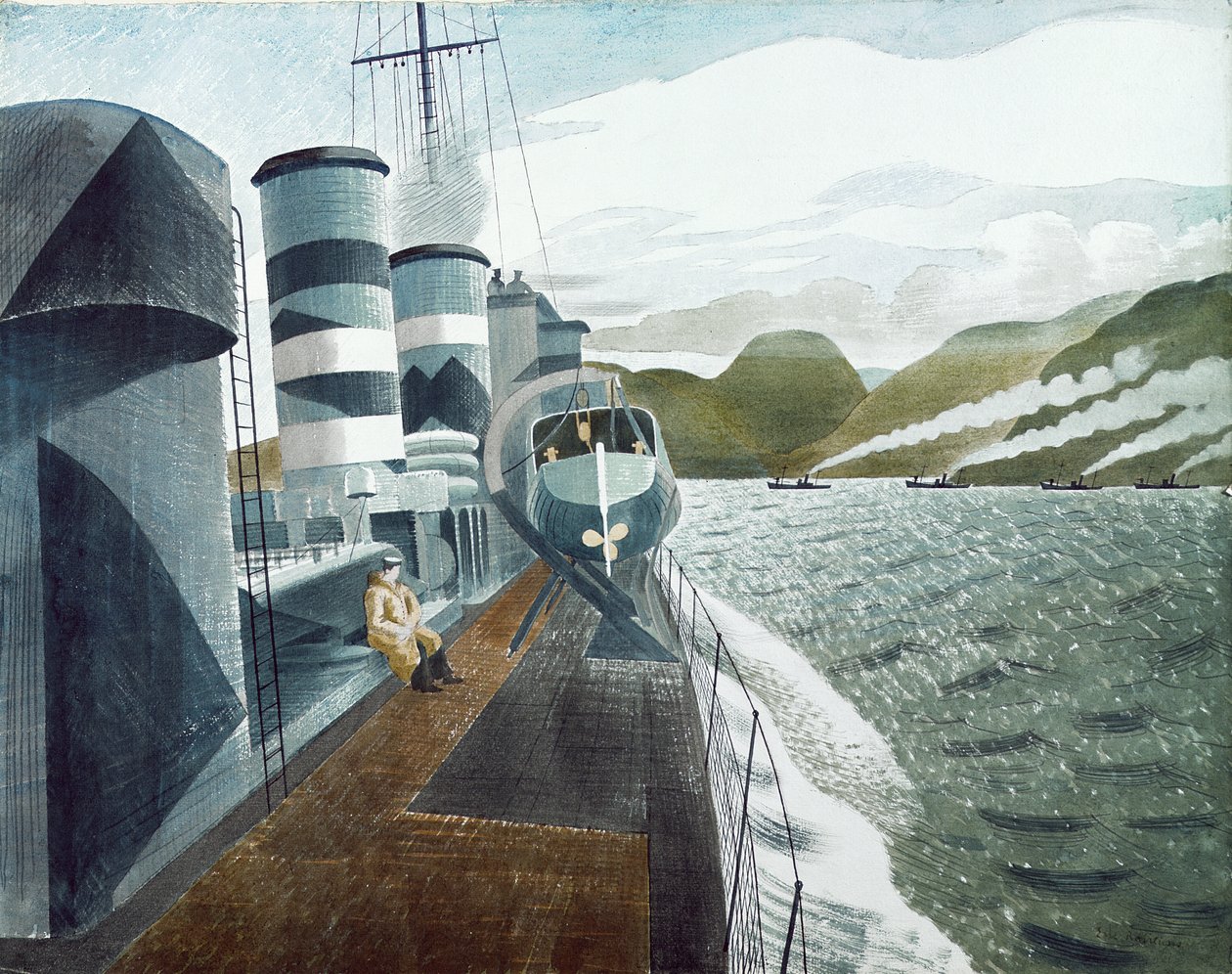 Leaving Scapa Flow (penna och wc på papper) av Eric Ravilious