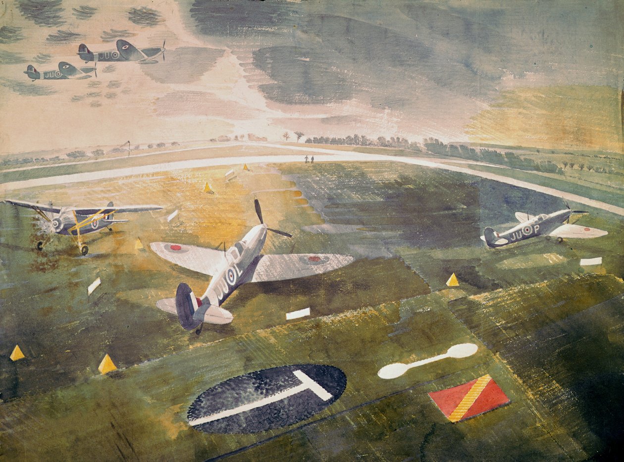 R.A.F.-plan på ett flygfält, 1942 av Eric Ravilious