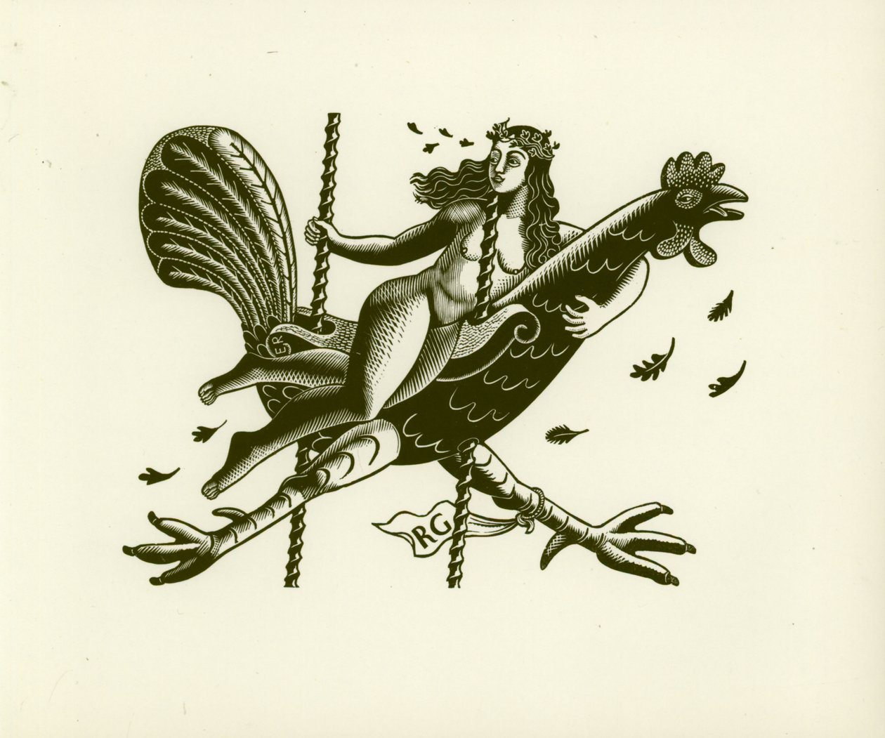 Tirzah på en tupp, 1931 (träsnitt) av Eric Ravilious