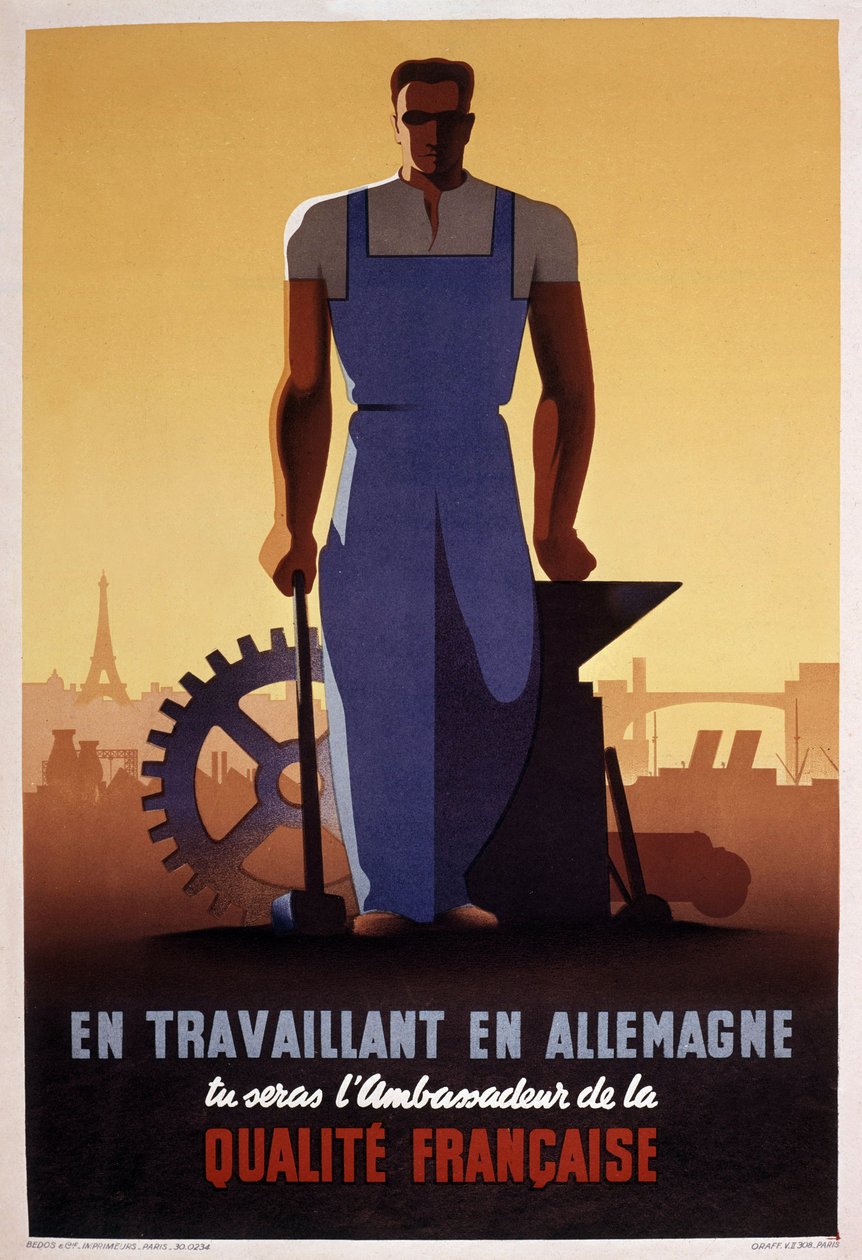 Fransk propagandaaffisch för STO (tvångsarbetsorganisation som inrättades 1943 under den tyska ockupationen av Frankrike) av Eric Castel