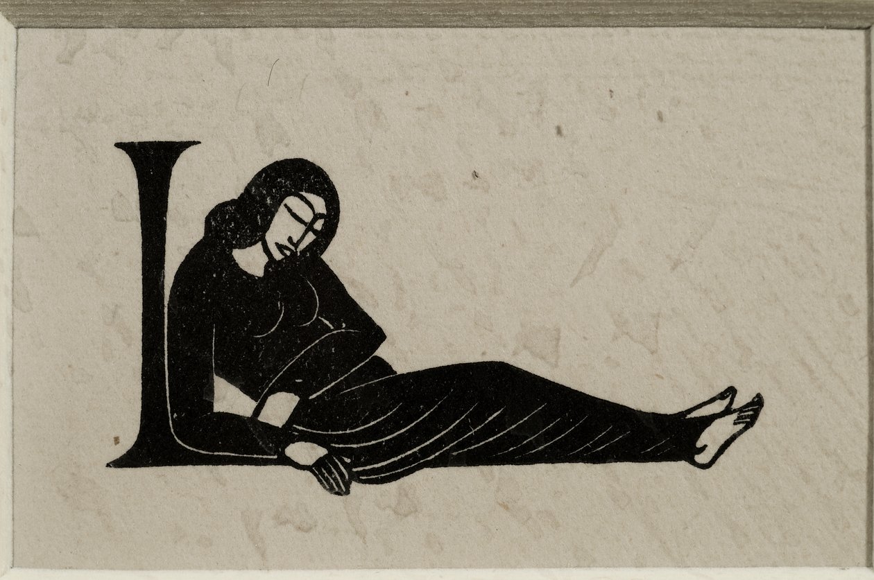 Inledande L med kvinna av Eric Gill