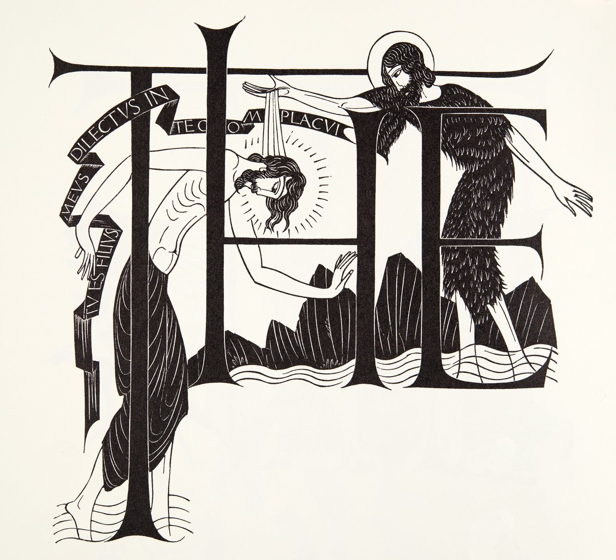 Jesu dop av Johannes Döparen från de fyra evangelierna av Eric Gill