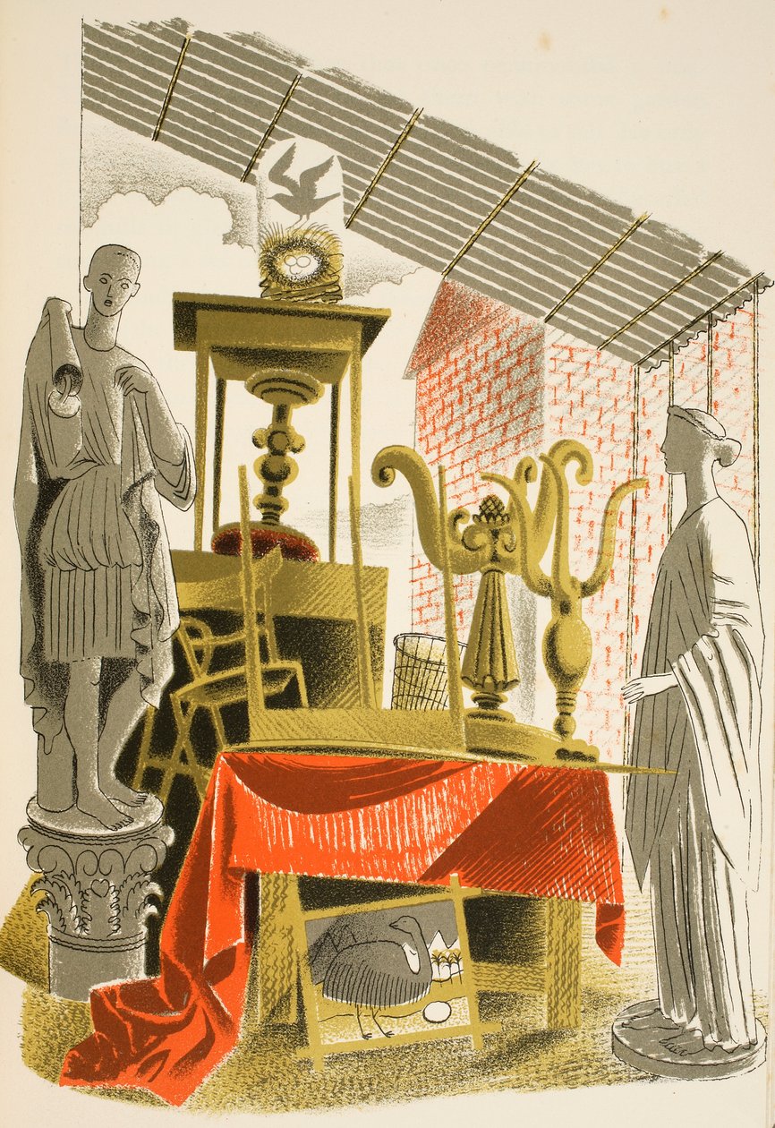 Antikaffär, illustration från "High Street" av J.M. Richards, tryckt av Curwen Press, pub. av Country Life, 1938 av Eric Ravilious
