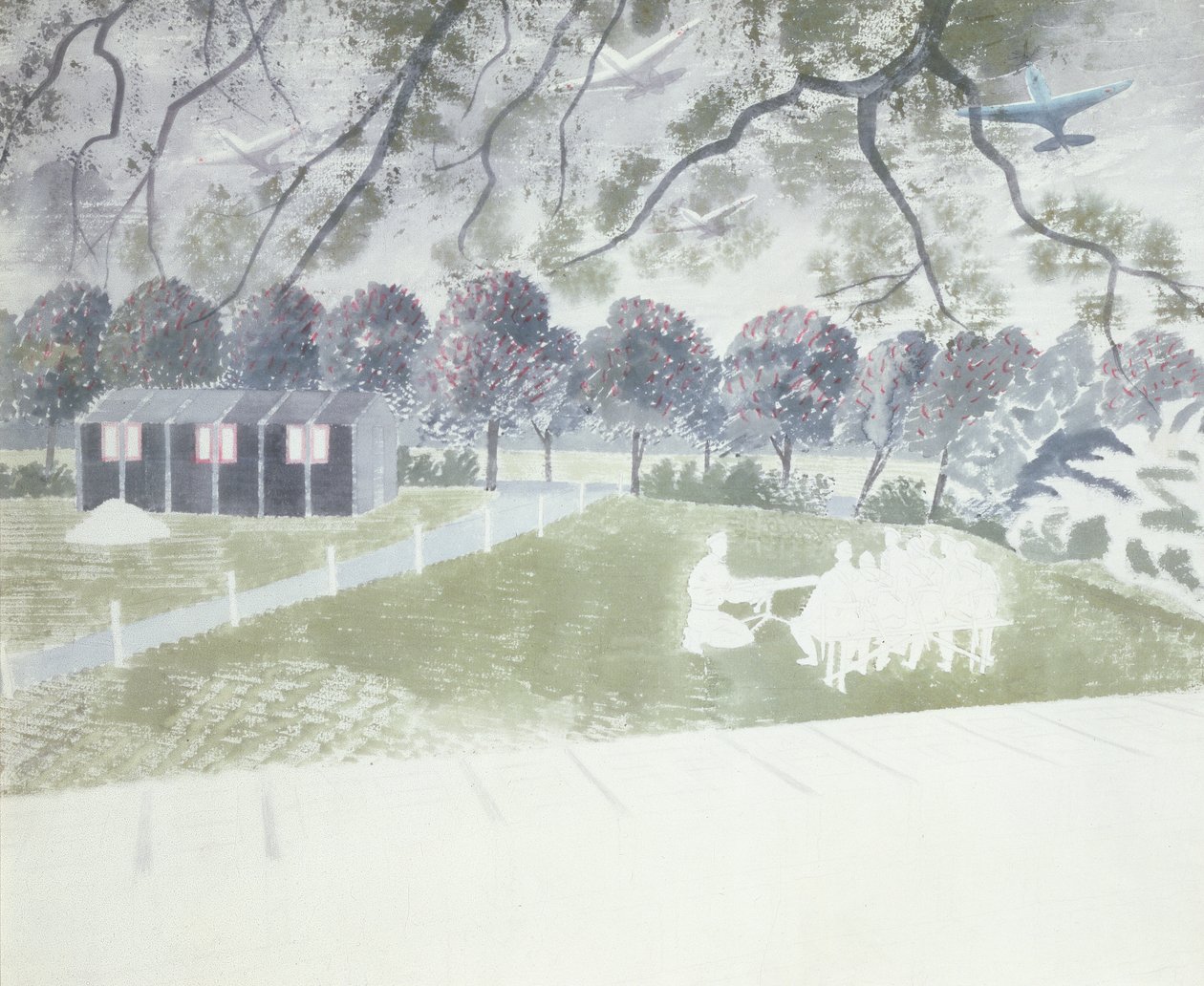 Demonstrerar en pistol av Eric Ravilious
