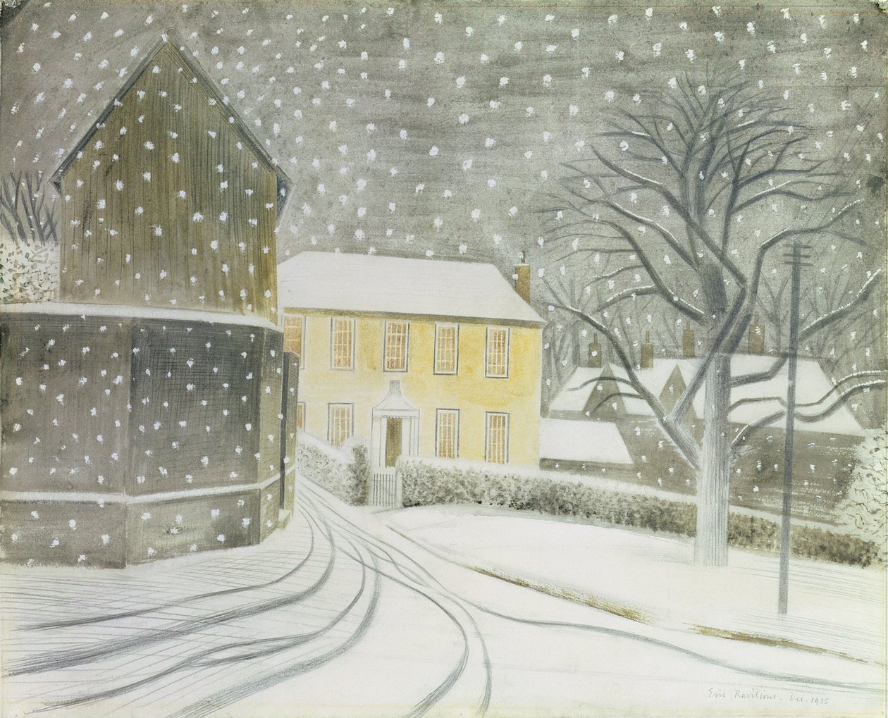 Halstead Road i snö av Eric Ravilious