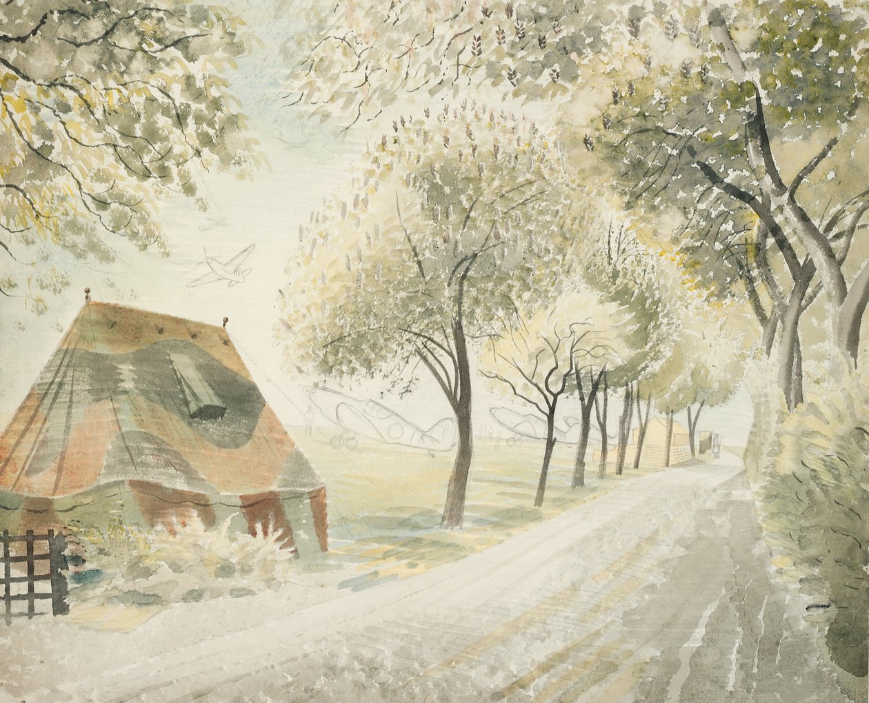 Vägen vid ett flygfält, ca 1942 av Eric Ravilious