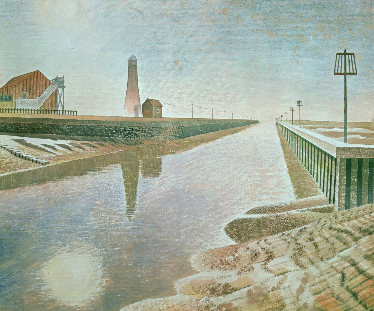 Rye Harbour, 1938 (penna och wc på papper) av Eric Ravilious