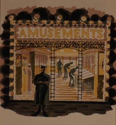 The Amusement Arcade, tryckt av Curwen Press, från "High Street", av J. M. Richards, utgiven av "Country Life" av Eric Ravilious