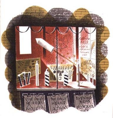 The Newsagent, tryckt av Curwen Press, från High Street, av J.M. Richards, publicerad av Country Life, 1938 (uppsättning om 24) av Eric Ravilious