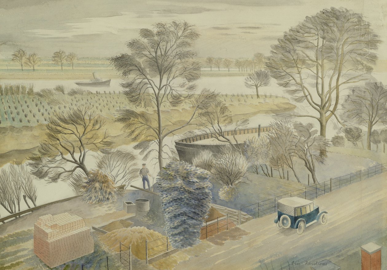 Themsen vid Hammersmith av Eric Ravilious