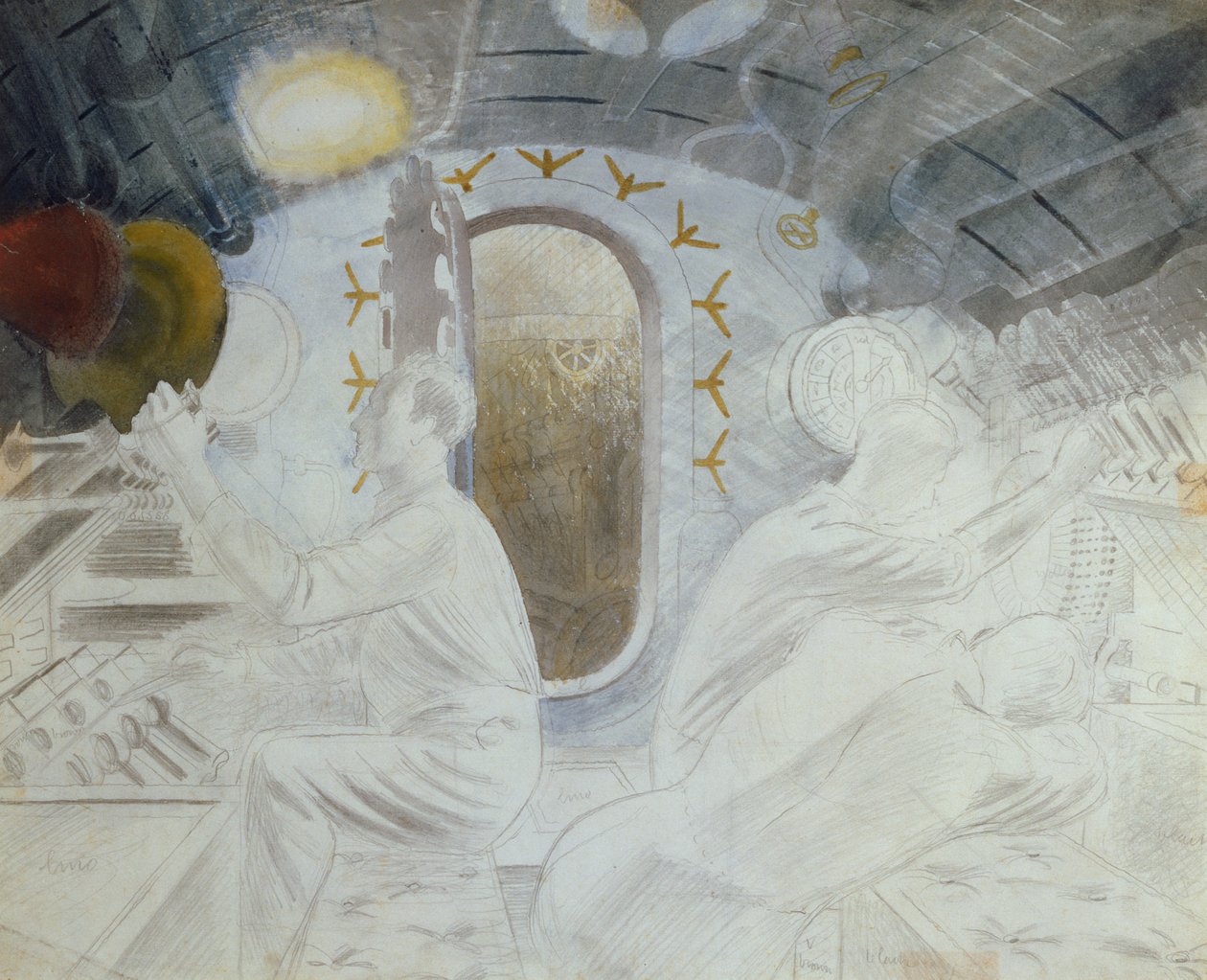 Arbetskontroller när nedsänkt, c.1940 (penna och wc på papper) av Eric Ravilious