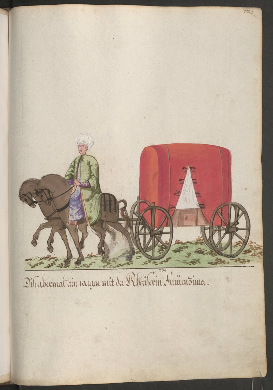 Sultanens serail, vagn för kvinnliga hovmän; vagn med två hästar och ryttare av Erich Lessing