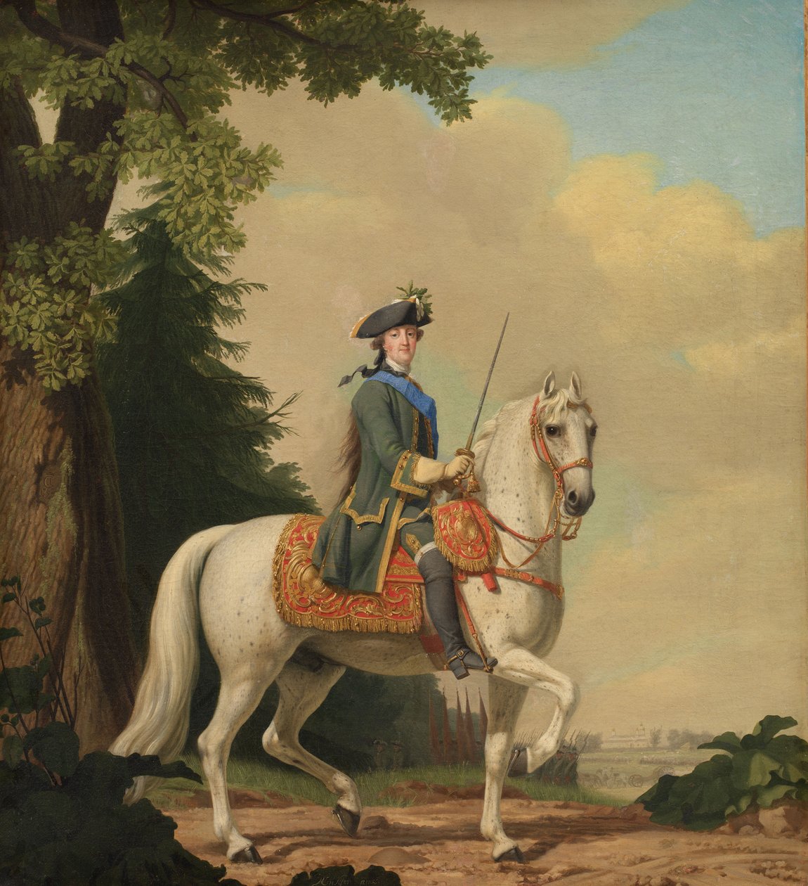 Ryttarporträtt av Katarina II 1729-1796 i Guards Uniform on her Horse Brilliant, 1782. av Erichsen