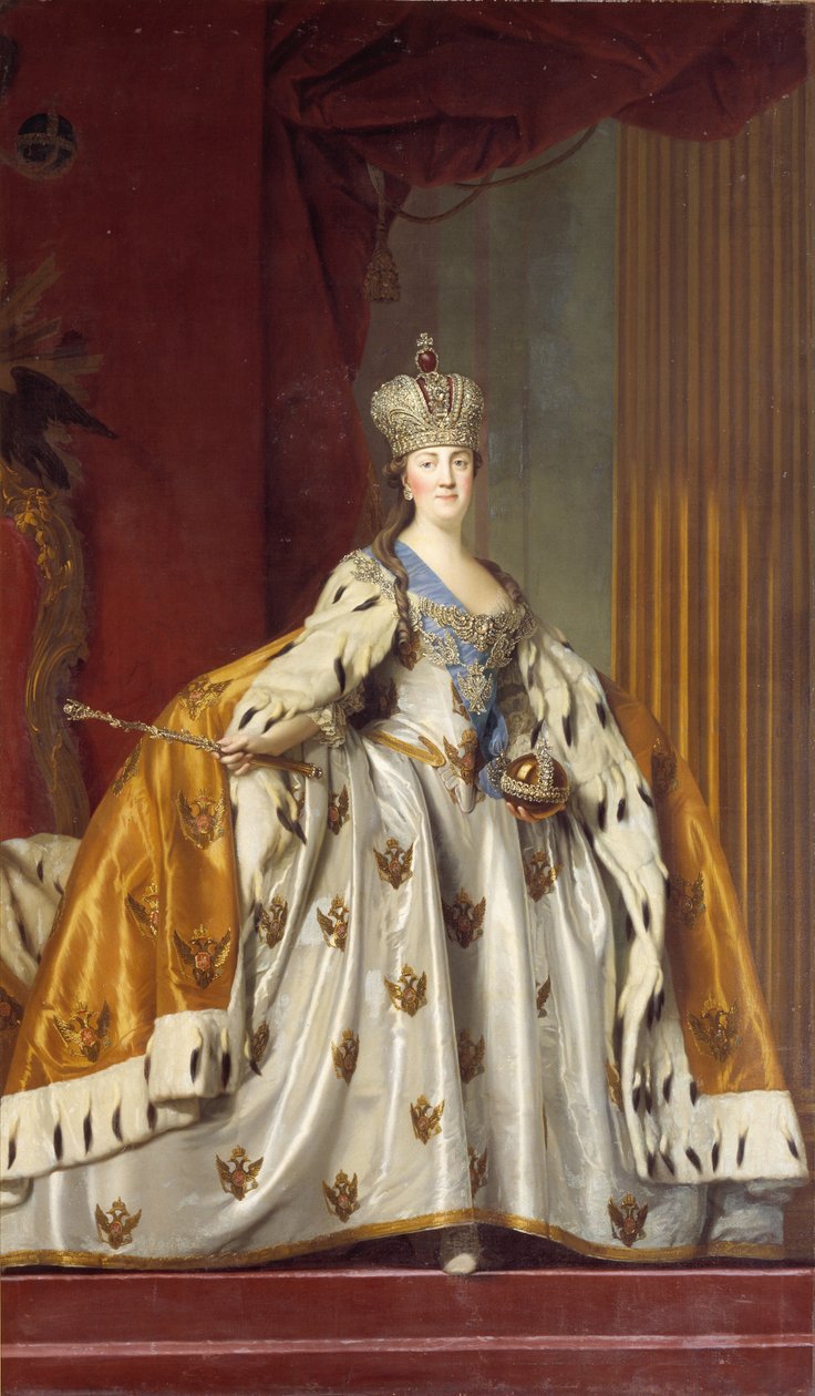 Porträtt av kejsarinnan Katarina II 1729-1796 i hennes kröningsdräkt, 1766. av Erichsen