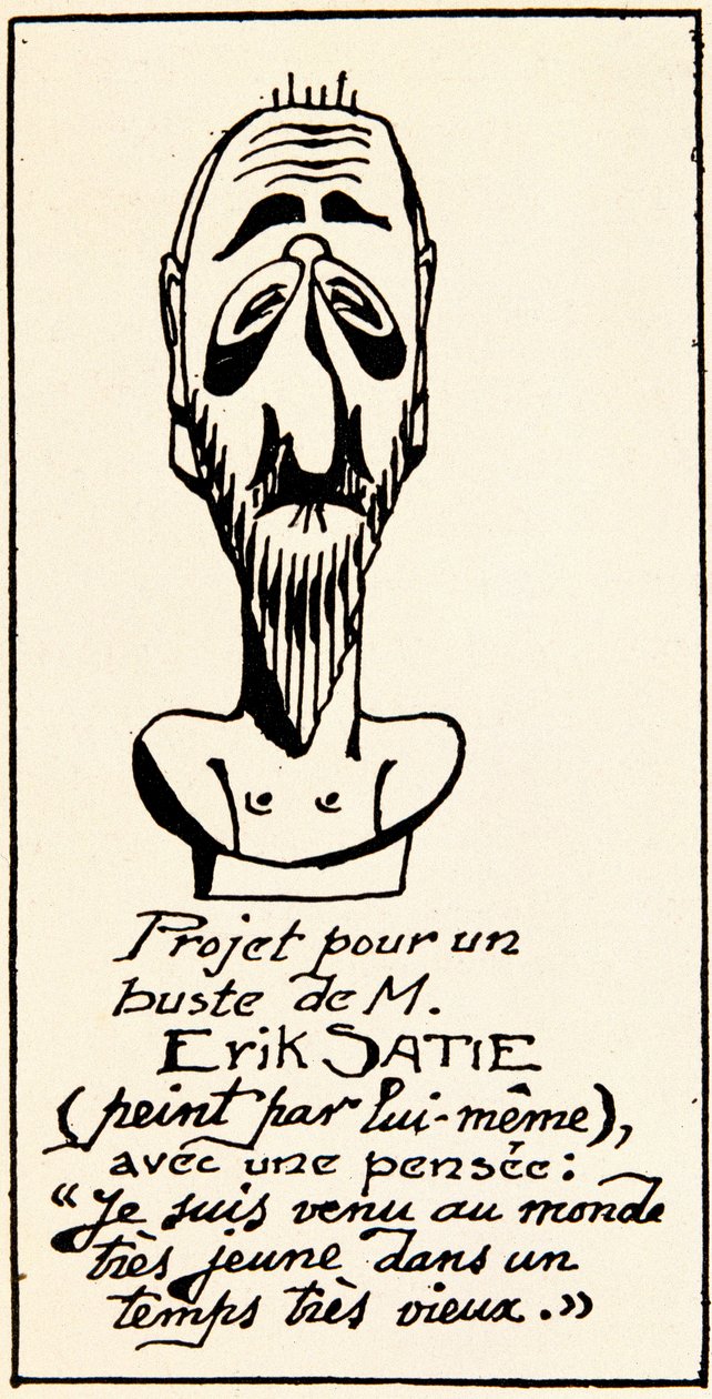 Bystprojekt av kompositören Erik Satie (1866-1925) av honom själv: Jag kom till världen mycket ung på en mycket gammal tid” (Bystprojekt av kompositören Erik Satie ensam.) Privat samling av Erik Satie
