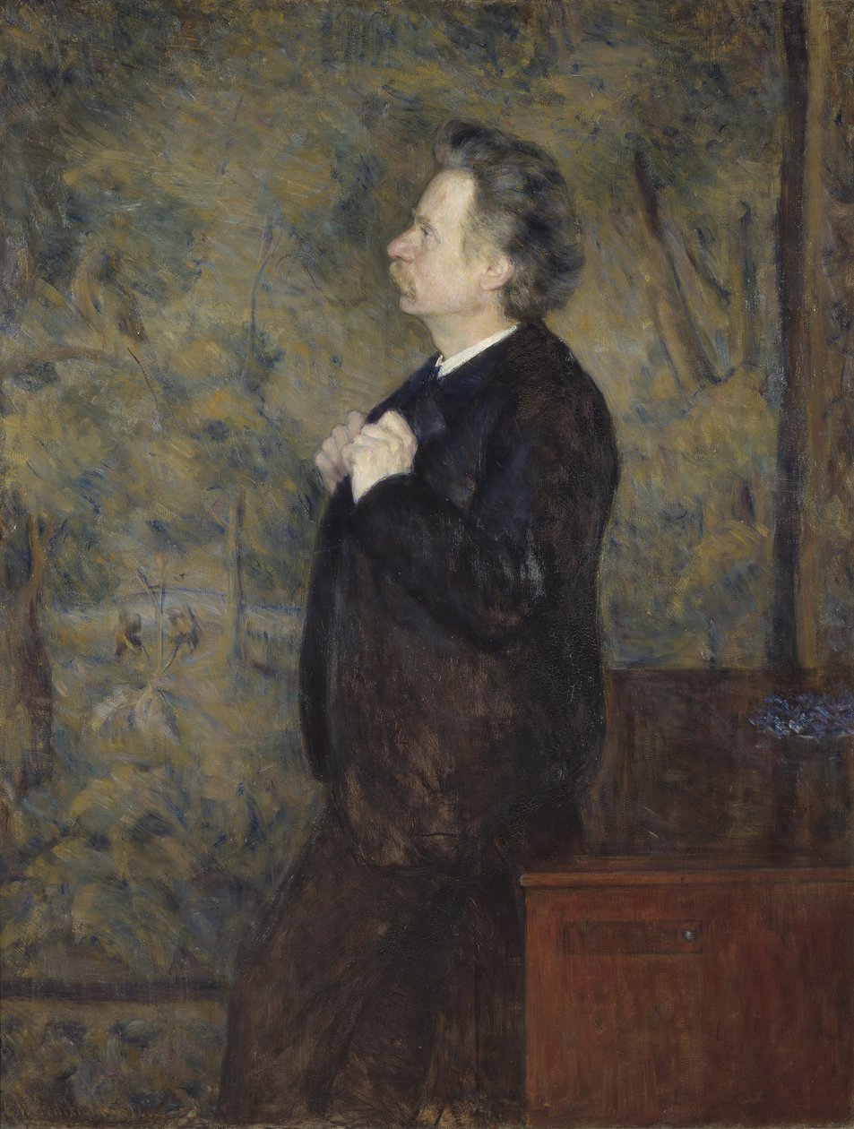 Edvard Grieg, norsk kompositör och pianist - Porträtt av Edvard Grieg (1843-1907), av Werenskiold, Erik Theodor (1855-1938). Olja på duk av Erik Theodor Werenskiold