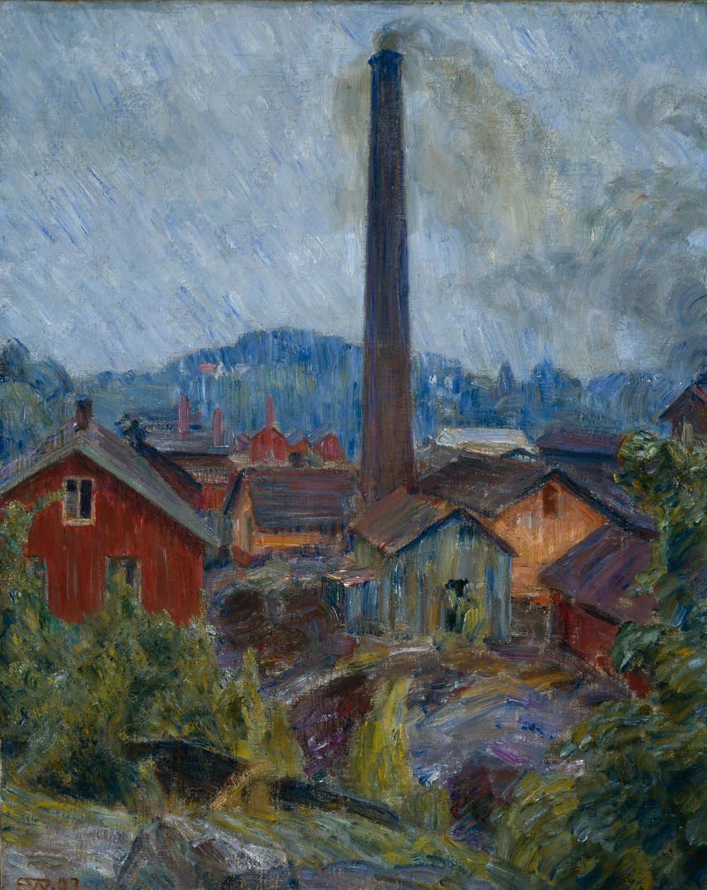 Fabriksbyggnader på Lysaker av Erik Theodor Werenskiold