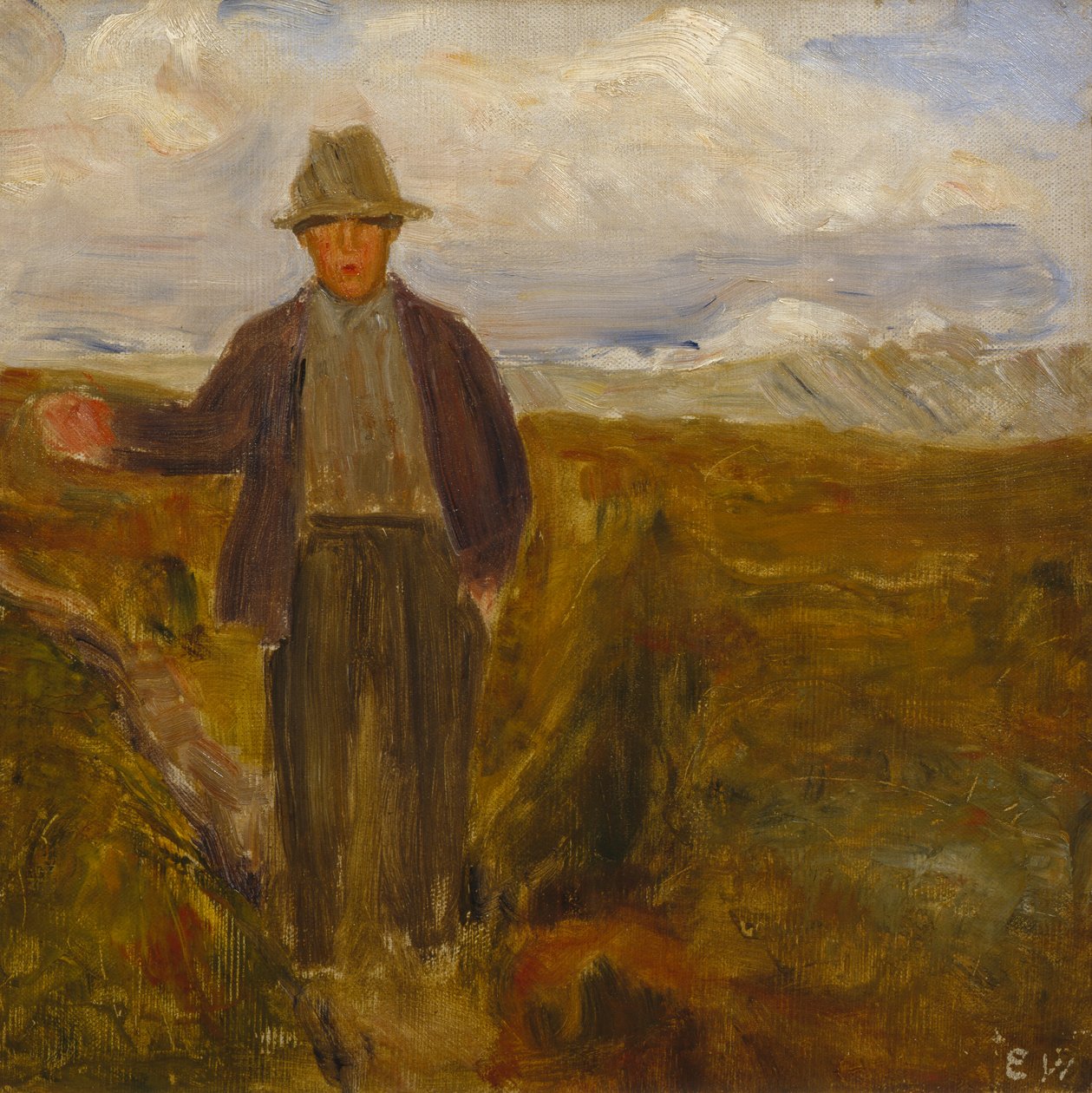 Man med berget Smiubelgen och Rondane i ryggen av Erik Theodor Werenskiold