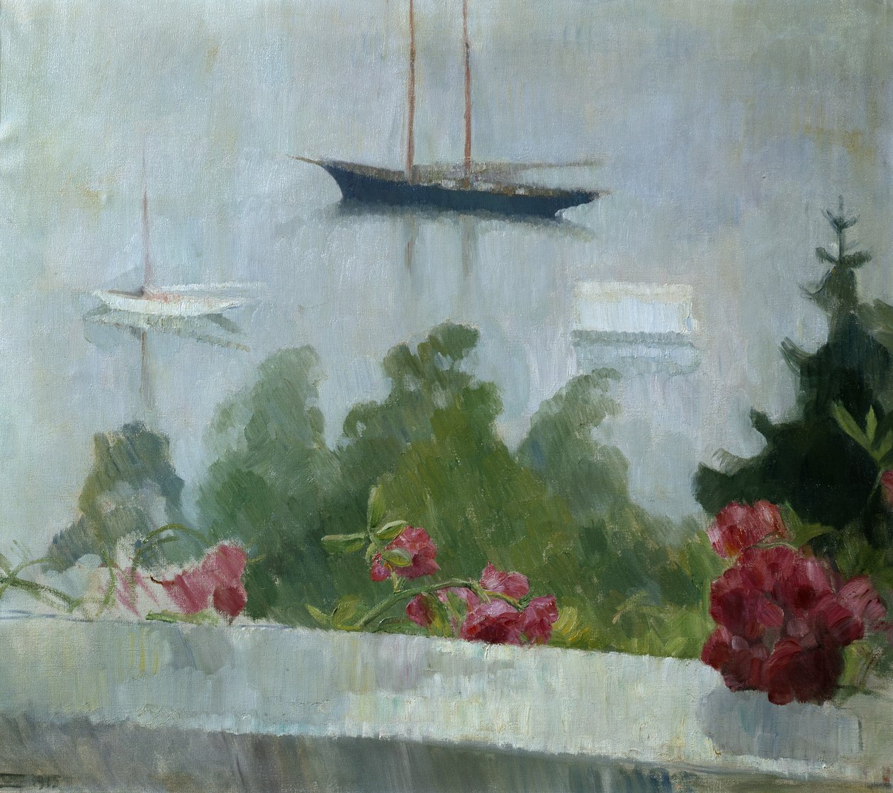 Båten, blommor på verandan av Erik Theodor Werenskiold