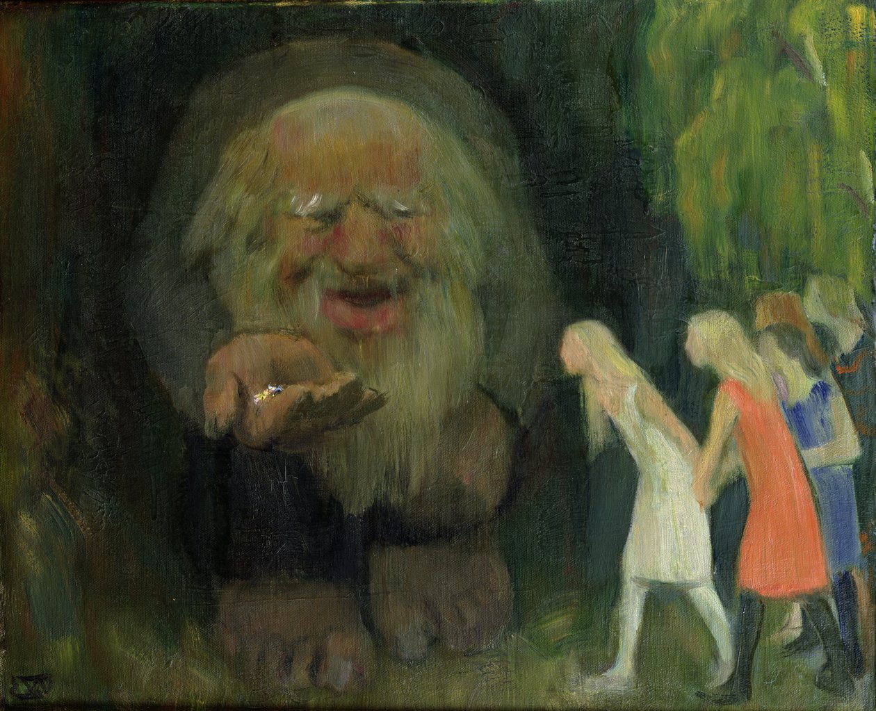 Trollet lockade flickorna med guld (olja på duk) av Erik Theodor Werenskiold