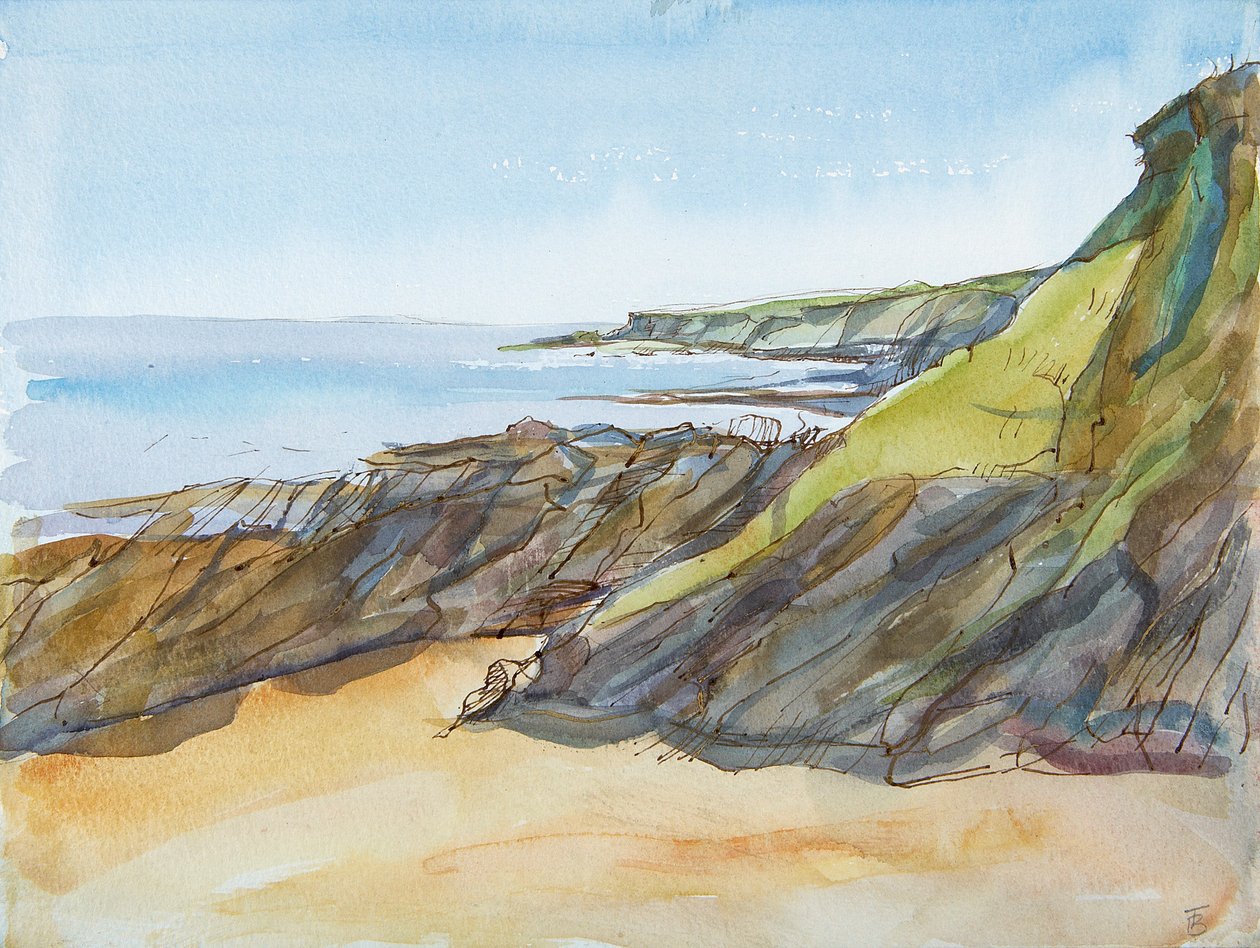 Rocky Beach på Roseland (penna & bläck och wc på papper) av Erin Townsend