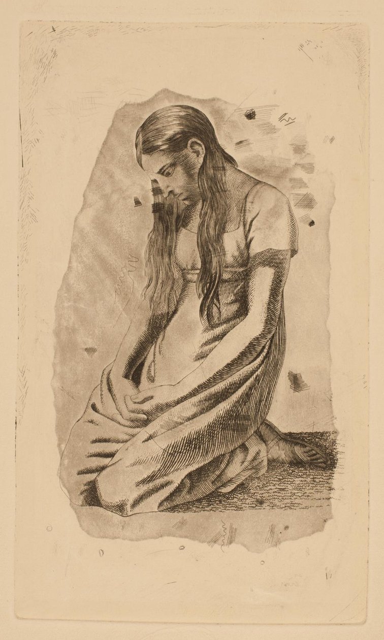 Knästående ung flicka av Erling Eckersberg