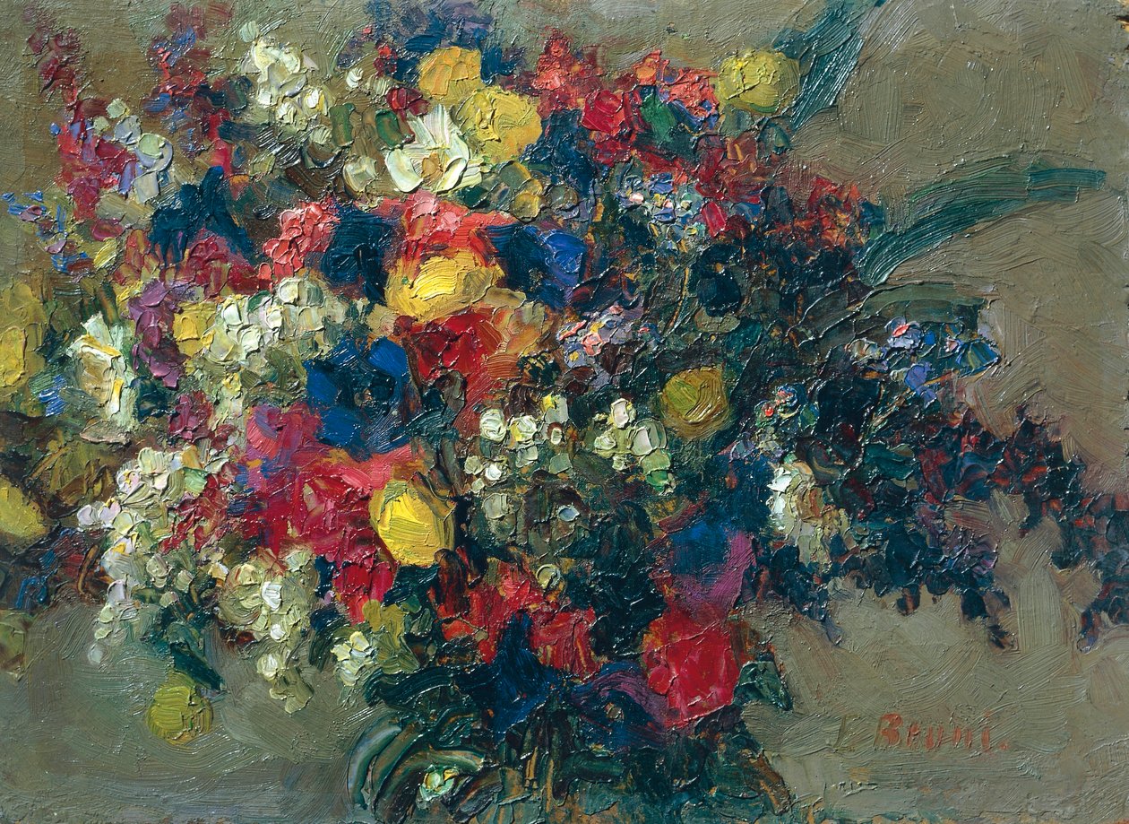 Alpina blommor, av Erminia Bruni Menin (1870-1940), olja på duk. av Erminia Bruni Menin