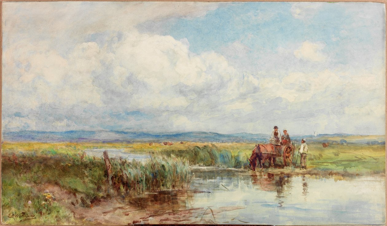 Moorland (penna och akvarell på papper (klistrad på kartong)) av Ernest Albert Waterlow
