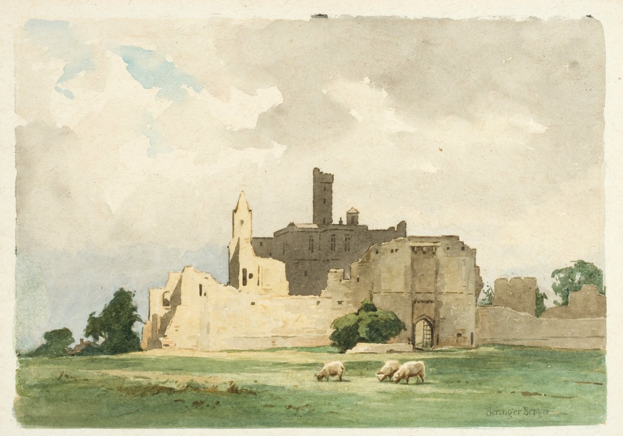 Warkworth Castle (penna och akvarell på papper) av Ernest Benger or Berenger