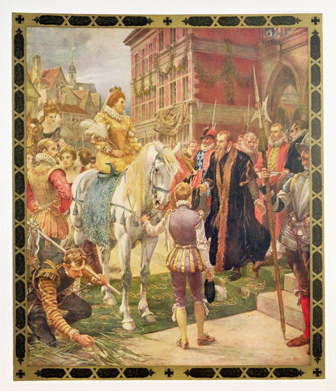 Drottning Elizabeth I (1530-1603) öppnade Royal Exchange 1570, illustration från Hutchinsons "Story of the British Nation" av Ernest Crofts