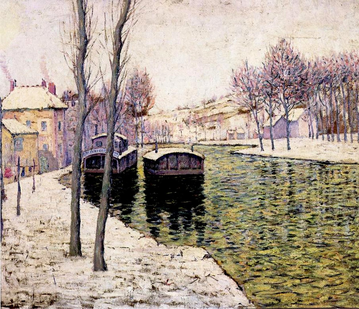 Pråmar på Seine, 1894 av Ernest Lawson